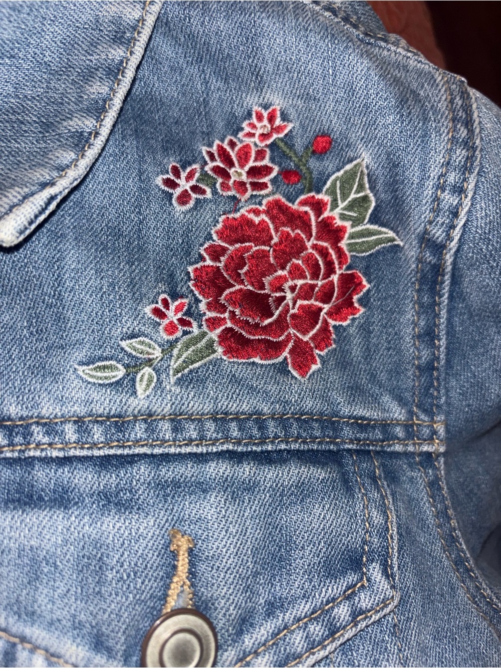 Forever 21 Floral Embroidered Cropped Denim Jacket Size Small Y2K Boho - Picture 7 of 8